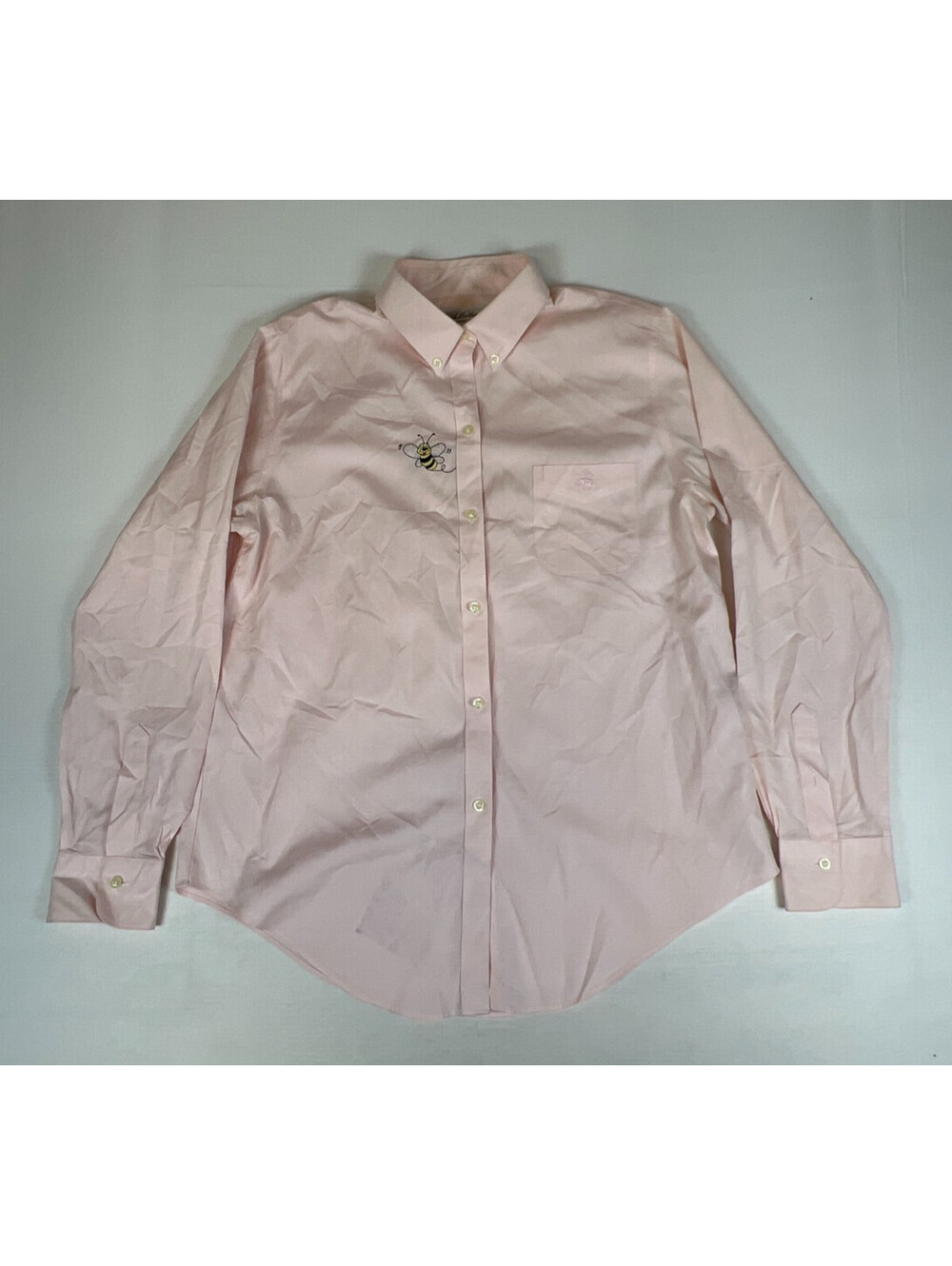 Brooks Brothers Women 10 Pink Non-Iron Cotton Button-Down Shirt Bee Embroidered
